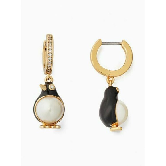 KATE SPADE Arctic Friends Penguin Pave Huggie Earrings